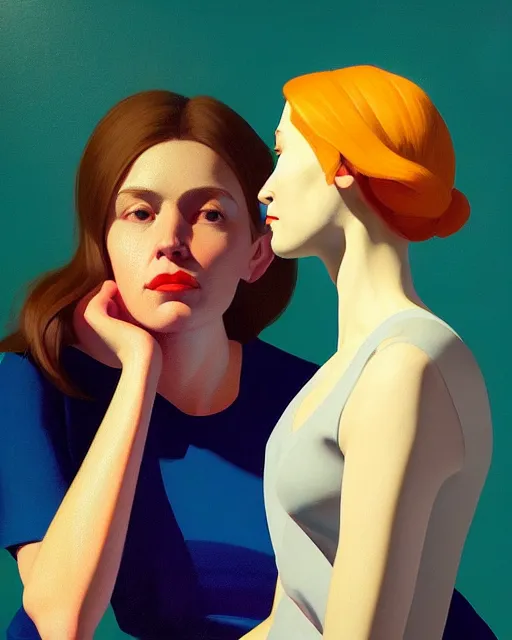 Image similar to portrait of a woman with a woman, clemente, francescomau wilson, edward hopper and james gilleard filonov, beautiful face, octane rendering