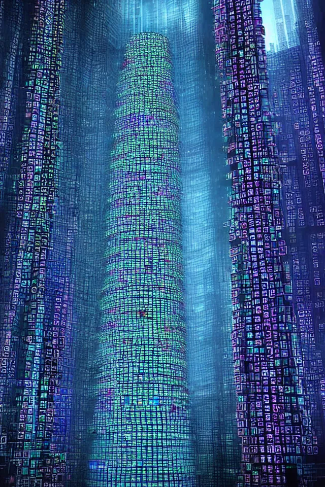 Image similar to cyberpunk tower made out of billions of stacked computer screens