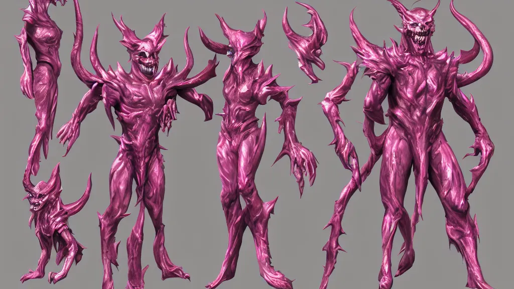 Image similar to a fantasy Bright iridescent ghost demon with four arms character design sheet, trending on artstation