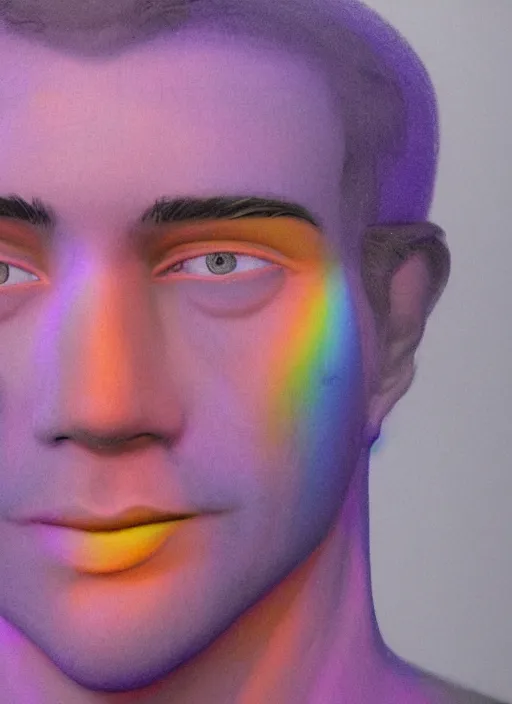 Image similar to a photorealistic portrait of a man made of rainbow wax that is melting subsurface scattering