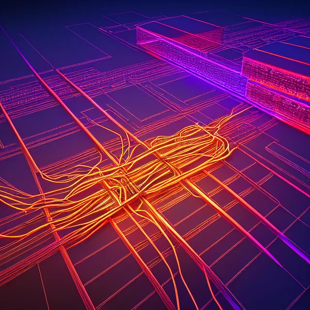 Image similar to beautiful 3 d render of blockchain, futuristic circuit blocks connected with thick glowing wires, centered, symmetry, painted, intricate, volumetric lighting, beautiful, rich deep colors masterpiece, sharp focus, ultra detailed, in the style of dan mumford and marc simonetti, astrophotography