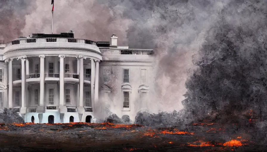 Digital painting of the burning White House in | Stable Diffusion