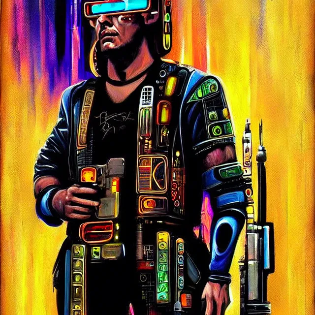 Prompt: a beautiful painting cyberpunk jibaro, by alberto mielgo movie art