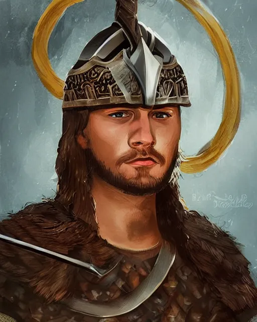 Prompt: a portrait of a handsome young viking warrior, art by bogdan rezunenko