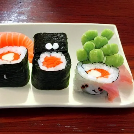 Prompt: cute creature made of sushi