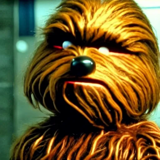 Image similar to mr. bean as chewbacca from star wars. movie still. cinematic lighting.