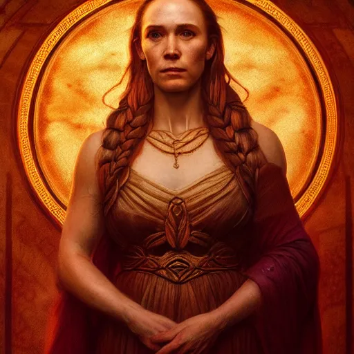 Image similar to majestic gracious regal goddess mater theia portrait, ancient greece, atmospheric lighting, painted, intricate, volumetric lighting, beautiful, rich deep colours masterpiece, golden hour, sharp focus, ultra detailed, by leesha hannigan, ross tran, thierry doizon, kai carpenter, ignacio fernandez rios