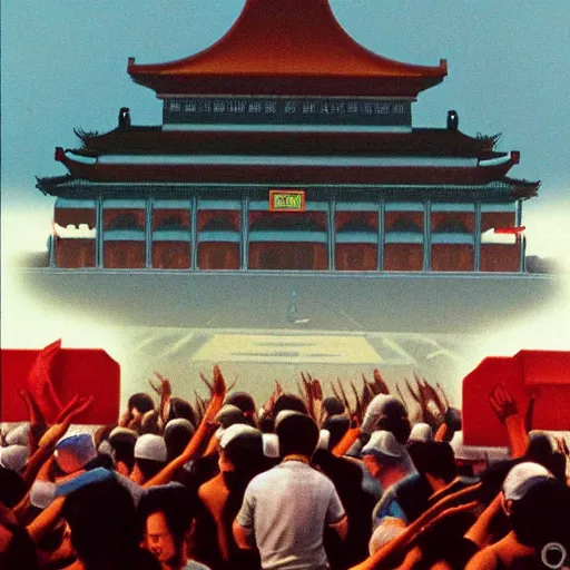 Prompt: tiananmen square 1989 in the style of Boris Vallejo, intricate, highly detailed, concept art, smooth, sharp focus