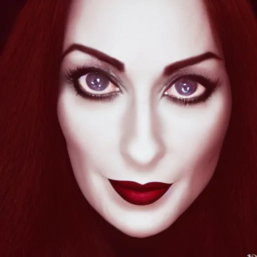 Image similar to dslr portrait photo of morticia addams, f 2. 8, iso 4 0 0,, 4 k, photorealistic, cinematic, masterpiece,