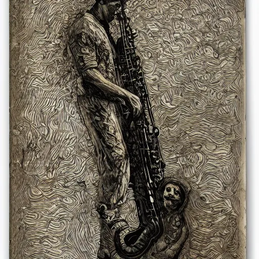 Image similar to saxophonist by ed fairburn, joseph clement coll, franklin booth