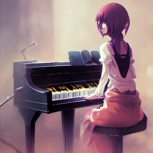 Image similar to anime girl Playing the Piano instrument , digital Art, Greg rutkowski, Trending cinematographic artstation