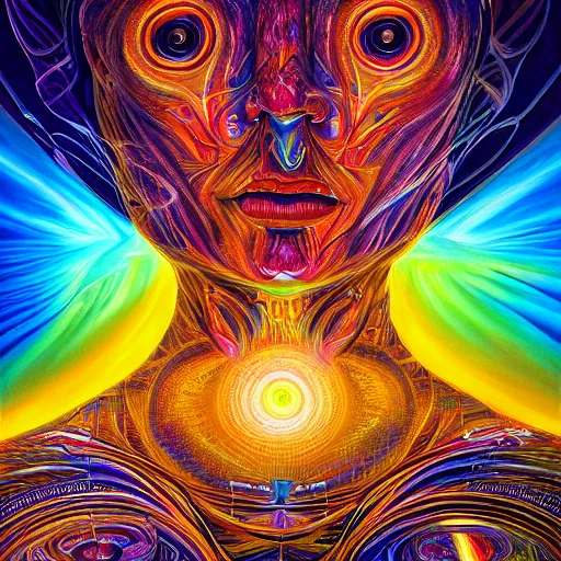 Image similar to a beautiful painting of the dmt super highway streaming magical energy throughout the scene by alex grey and android jones, hyper detailed, hd resolution