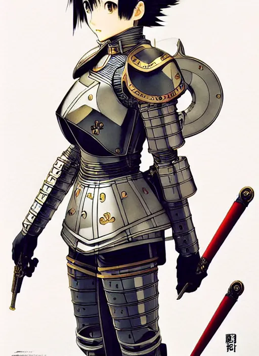 Image similar to katsuhiro otomo, ilya kuvshinov anime female knight in ornate armor, last exile, murata range, fine detail, perfect, dramatic lighting, dynamic composition, art deco, cel shading, vivid, rich texture, alphonse mucha, ( ( ( colorful ) ) ), ( ( ( yoshinari yoh ) ) ),