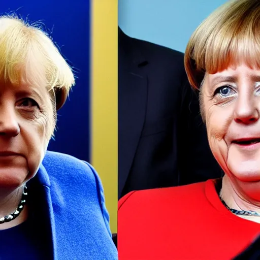 Prompt: angela merkel with hair style of boris johnson