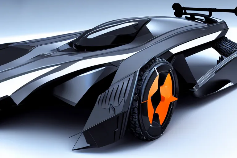 Image similar to cyberpunk batmobile concept inspired sports car, futuristic look, highly detailed body, very expensive, photorealistic camera shot, bright studio setting, studio lighting, crisp quality and light reflections, unreal engine 5 quality render