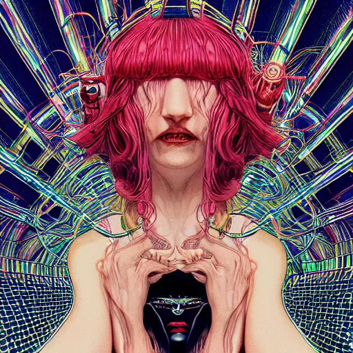 Prompt: portrait of crazy sia kate isobelle furler, symmetrical, glamour, hyper detailed, by yoichi hatakenaka, masamune shirow, josan gonzales and dan mumford, ayami kojima, takato yamamoto, barclay shaw, karol bak, yukito kishiro