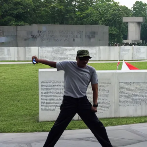 Image similar to mario dabbing, vietnam memorial background