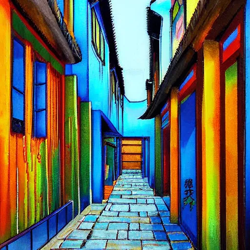 Prompt: a paint of beijing alley by Taiji Harada.