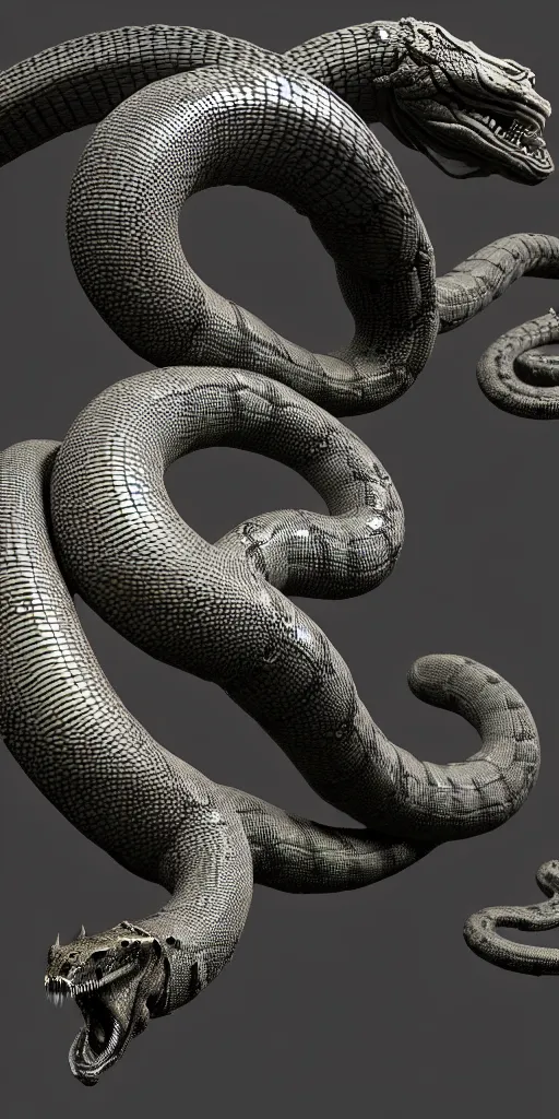 Prompt: the great cyborg serpent leviathan hyperrrealistic curling around the world 3d render zbrush vray caravaggio