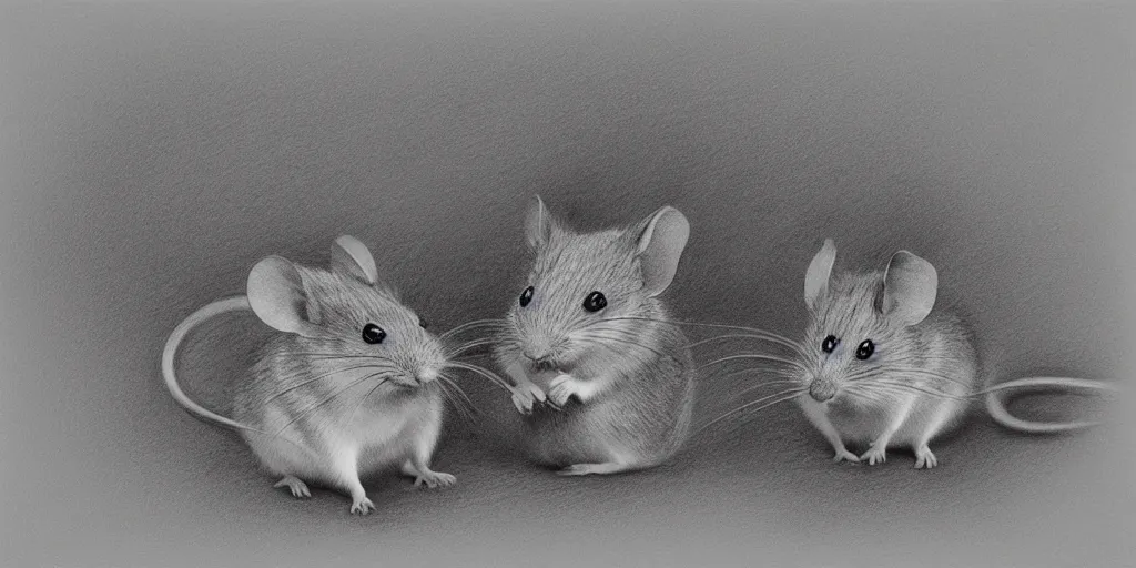 Prompt: a beautiful pencil drawing of two cartoon mice; masterpiece; extremely highly detailed; ultra-realistic; trending on artstation