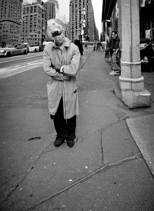 Prompt: Candid street portrait of Frankenstein , Humans of New York, 2011