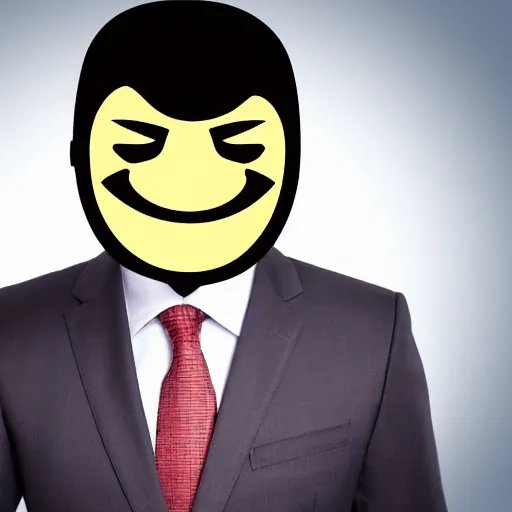 Image similar to businessman with an angry emoji for a head