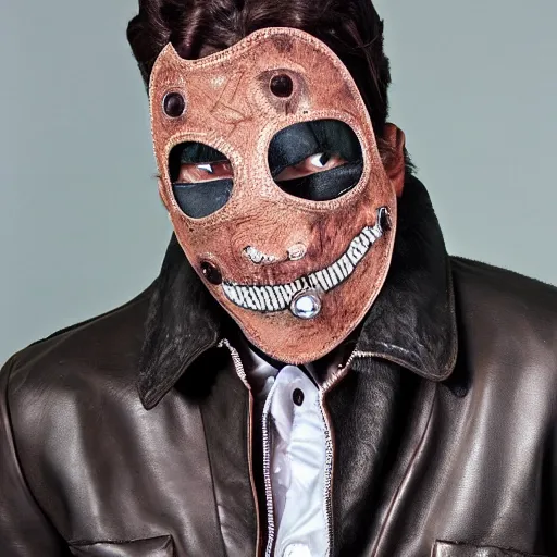 Prompt: Leather face going to the dry cleaners