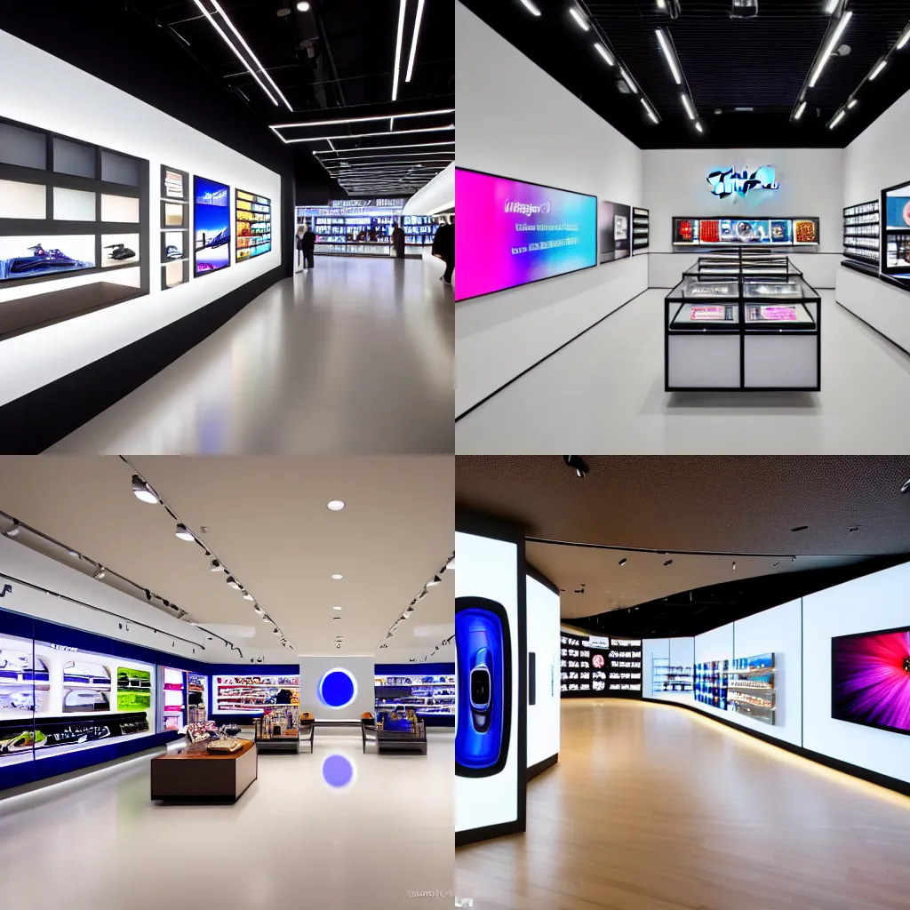 Prompt: (((((1950s flagship retail interior Samsung Microsoft Apple))))) XF IQ4, 14mm, f/1.4, ISO 200, 1/160s, 8K, RAW, unedited, symmetrical balance, architectural photography, in-frame !!!!!!!!!!!!!!!!!!!!!!!!!!!