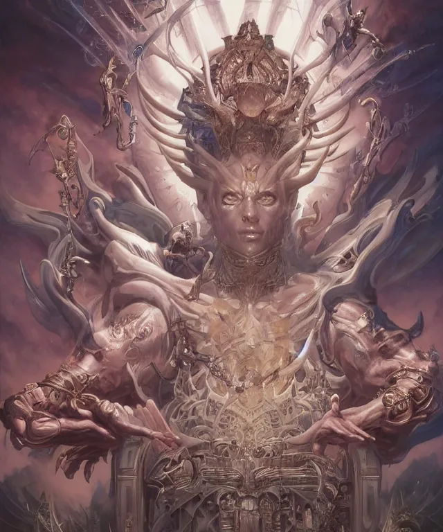 Prompt: beautiful evil fantasy god of justice portrait, ultra realistic, wide angle, intricate details, the fifth element artifacts, highly detailed by peter mohrbacher, hajime sorayama, wayne barlowe, boris vallejo, aaron horkey, gaston bussiere, craig mullins