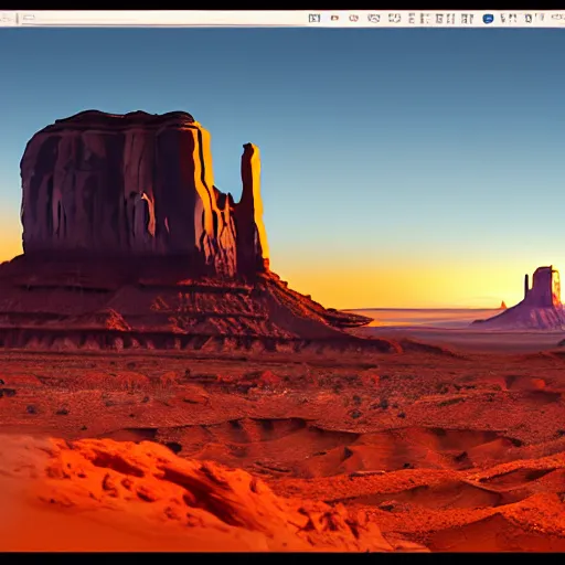 Prompt: a cinematic matte painting of a large alien ship landing in monument valley. golden hour