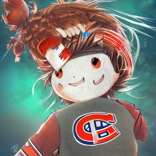 Image similar to anime Portrait of Youppi the Habs Montreal Canadiens Mascot as a very cute powerful and friendly pokemon, highly detailed anime, high evolution, 1990s, legendary, smooth, sharp focus, dynamic lighting, intricate, trending on ArtStation, illustration pokemon, art by WLOP