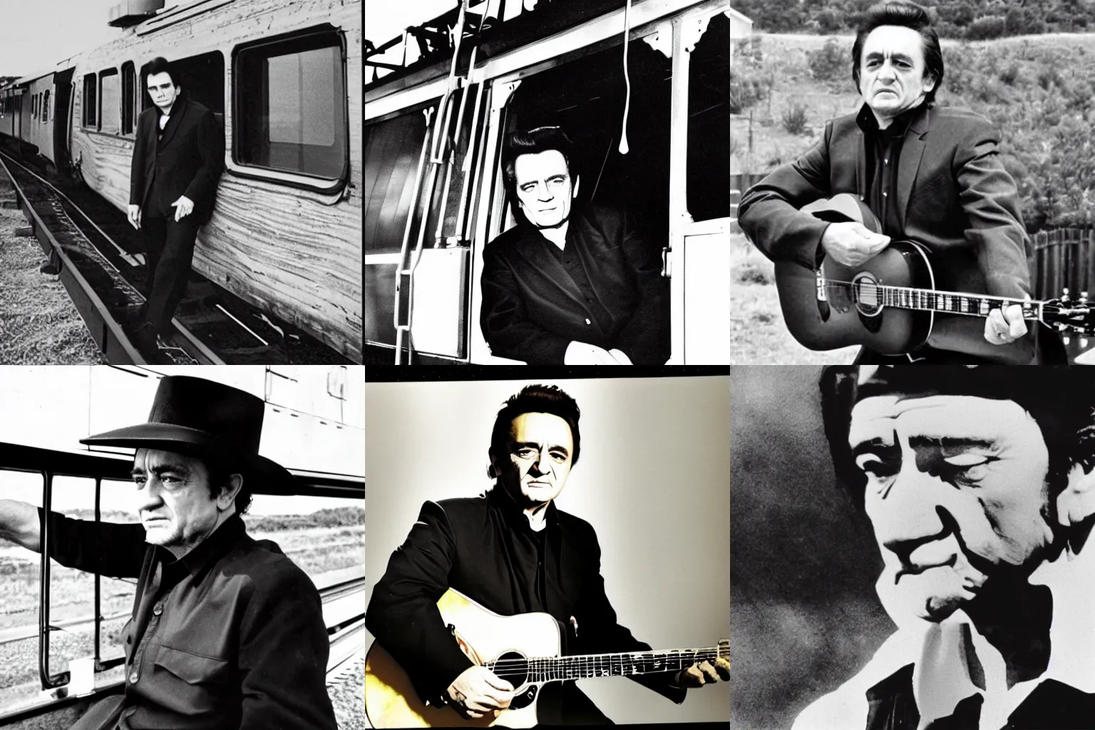 Prompt: johnny cash driving a train