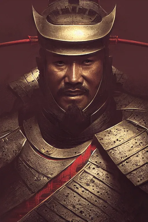 Prompt: portrait, portrait of a legendary Samurai in full armor, dramatic lighting, cinematic, establishing shot, extremly high detail, photo realistic, cinematic lighting, post processed, concept art, artstation, matte painting, style by eddie mendoza, raphael lacoste, alex ross