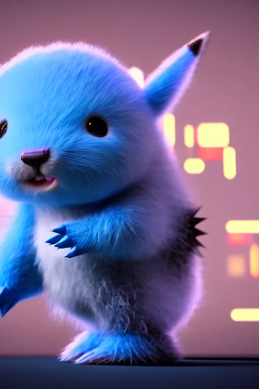 Image similar to high quality 3 d render sci - fi very cute fluffy! wombat!! mecha soldier dancing, highly detailed, unreal engine cinematic smooth, in the style of detective pikachu & blade runner, hannah yata charlie immer, dark blue neon light, low angle, uhd 8 k, sharp focus