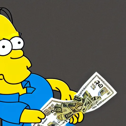 Image similar to homer simpson eating United States money, still, photograph