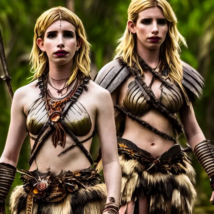 Image similar to full length photo of emma roberts as an amazon warrior, highly detailed, 4 k, hdr, smooth, sharp focus, high resolution, award - winning photo