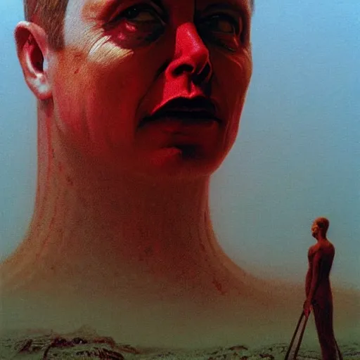 Image similar to elon musk as a zdzisław beksinski painting, surreal