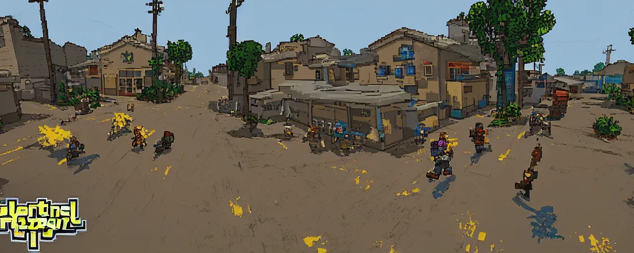 Image similar to a pixel art open world 3d fps game, grand theft auto style, very detailed