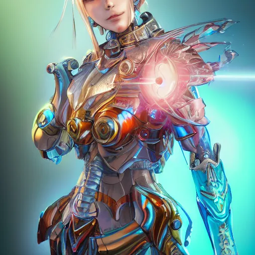 Image similar to studio portrait of lawful good colorful female holy mecha paladin absurdly beautiful, elegant, young sensual graceful woman, ultrafine hyperrealistic detailed face illustration by kim jung gi, irakli nadar, intricate linework, sharp focus, bright colors, matte, octopath traveler, final fantasy, unreal engine highly rendered, global illumination, radiant light, intricate environment