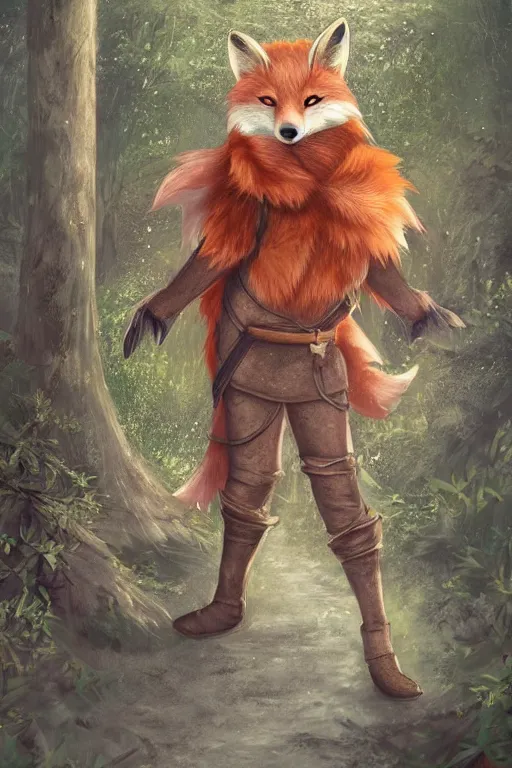 Prompt: an anthropomorphic medieval fox with a fluffy tail in a forest, trending on furaffinity, digital art, backlighting, by kawacy, trending on artstation, dnd art