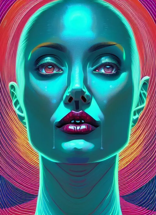 Prompt: symmetry!! stunning portrait of angelina jolie, by victo ngai, kilian eng vibrant colors, dynamic lighting, digital art, winning award masterpiece, fantastically beautiful, illustration, aestheticly inspired by beksinski and dan mumford, upscale with simon stalenhag work, artstation, 8 k