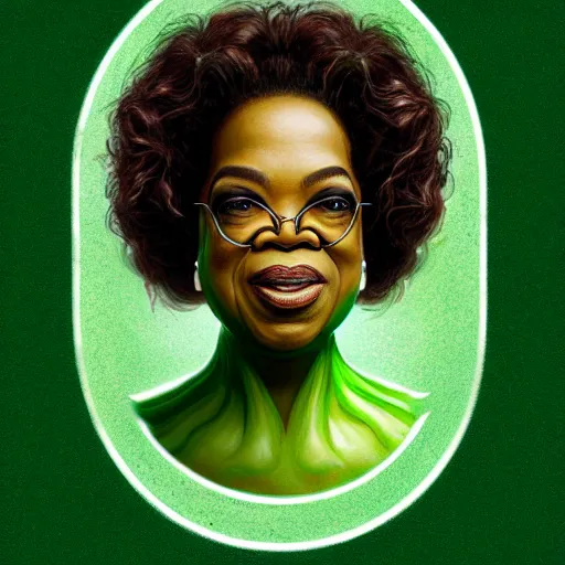 Image similar to a dish of oprah winfreys face fused with okra veg with green stalky ( ( green oprah winfrey's face ) ), oprah okra winfrey sentient veg, by greg rutkowski