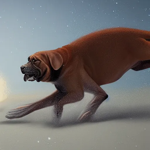 Prompt: a boerboel mastiff running, a kangaroo being chased, detailed, intricate, by jessica rossier