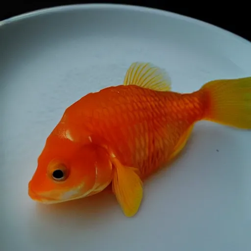 Image similar to high resolution photo of goldfish, michelin star, very tasty, food photography, instagram, trending