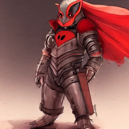 Prompt: Anthropomorphic Pig in a red hood by rossdraws,greg rutkowski,and Sarah Andersen,ambient style, very detailed,detailed armor,detailed helmet