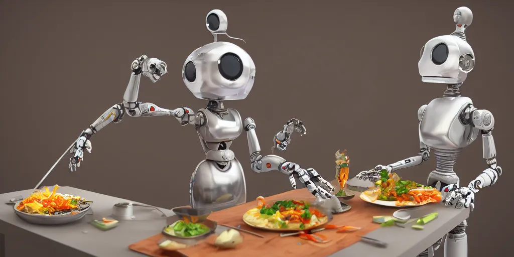 Image similar to robot bender cooking delicious food, 3 d render, highly detailed, artstation