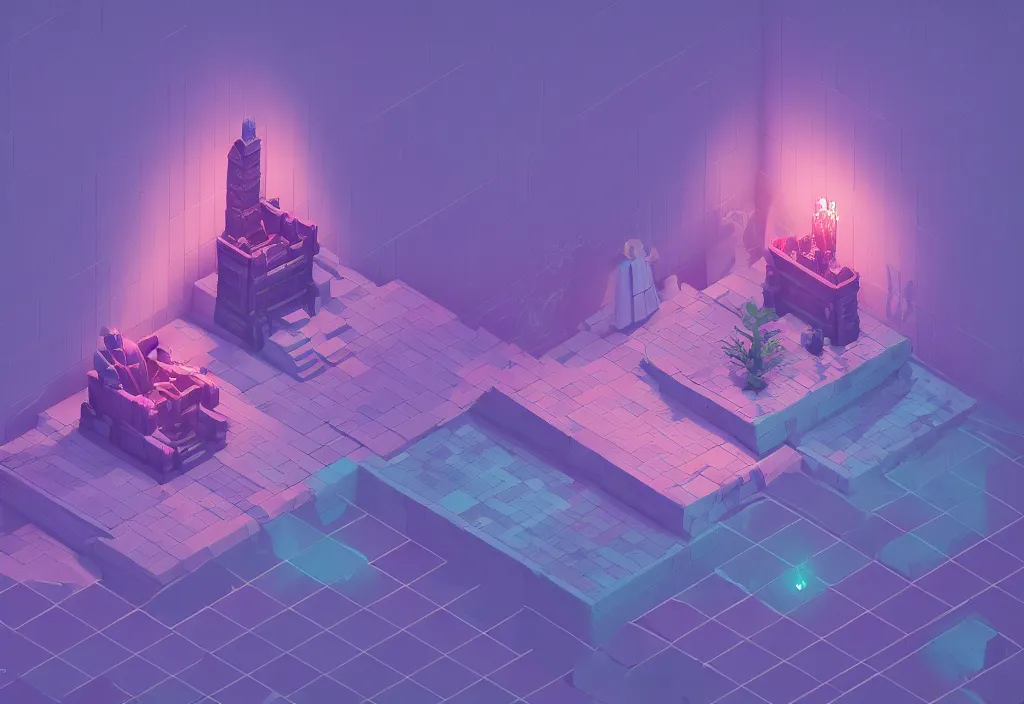 Image similar to throne isometric magicavoxel bloodborne no mans sky, vaporwave, cinematic lighting, 4 k