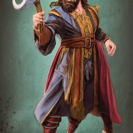 Image similar to Young bearded John Malkovich as Tarski Fiume, half-elf Time Wizard, iconic character art by Wayne Reynolds for Paizo Pathfinder RPG