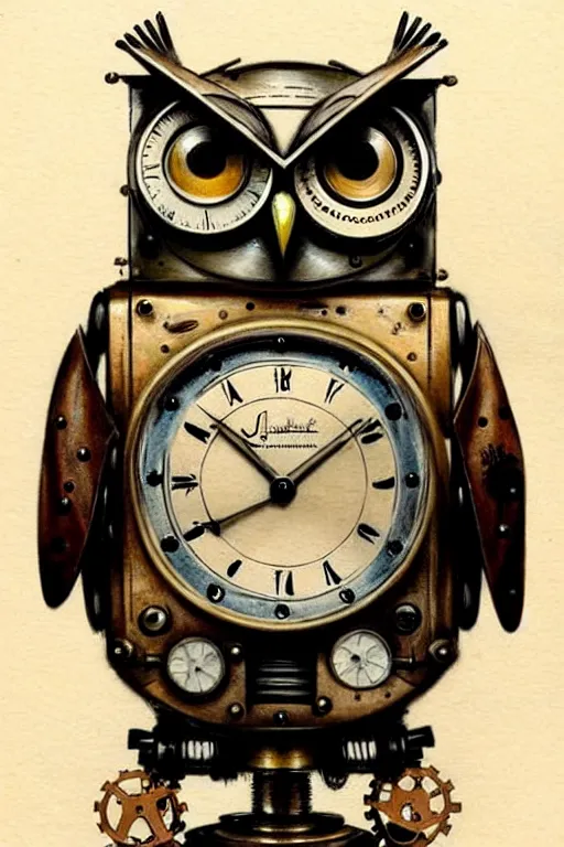 Image similar to (((((1950s robot steampunk clockwork detailed owl . muted colors.))))) by Jean-Baptiste Monge !!!!!!!!!!!!!!!!!!!!!!!!!!!!!!