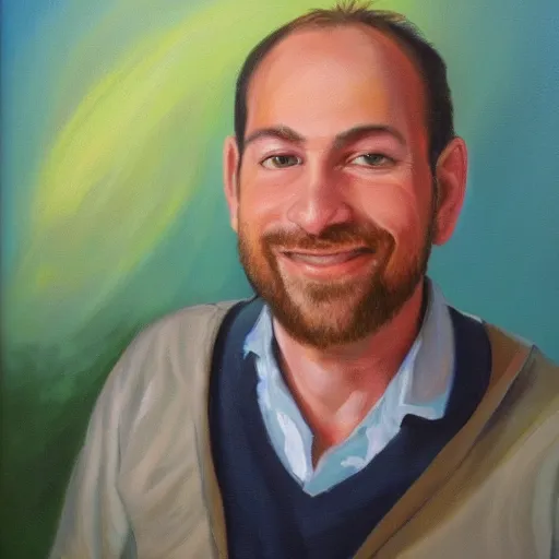 Image similar to rob schrab, oil painting